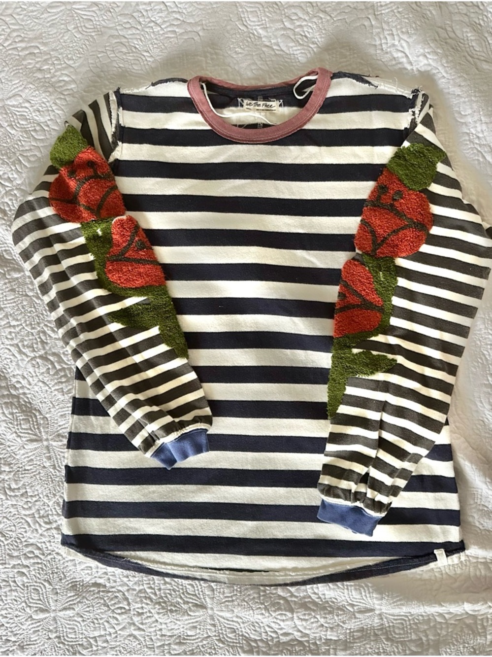 We the Free, Free People Rose Stem Tee oversized, striped, sweater. Boho Small - Picture 3 of 13